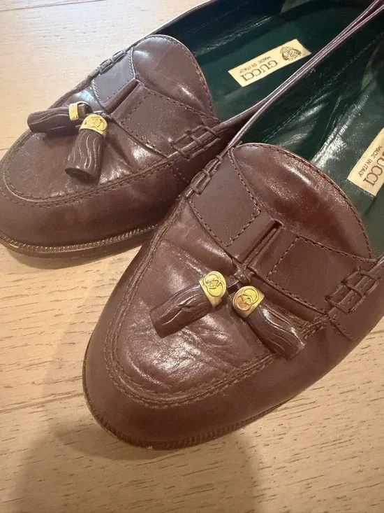 Vintage Gucci Brown Leather Tassel Loafers - Picture 3 of 4